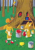 Lapins color&eacute;s pr&eacute;parant P&acirc;ques